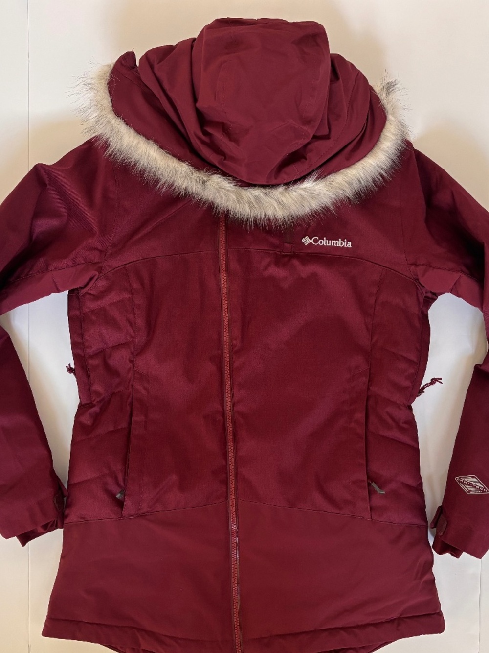 Columbia Women’s S Omni-Tech Omni-Heat Ski Snow Jacket Faux Fur Hood Burgundy